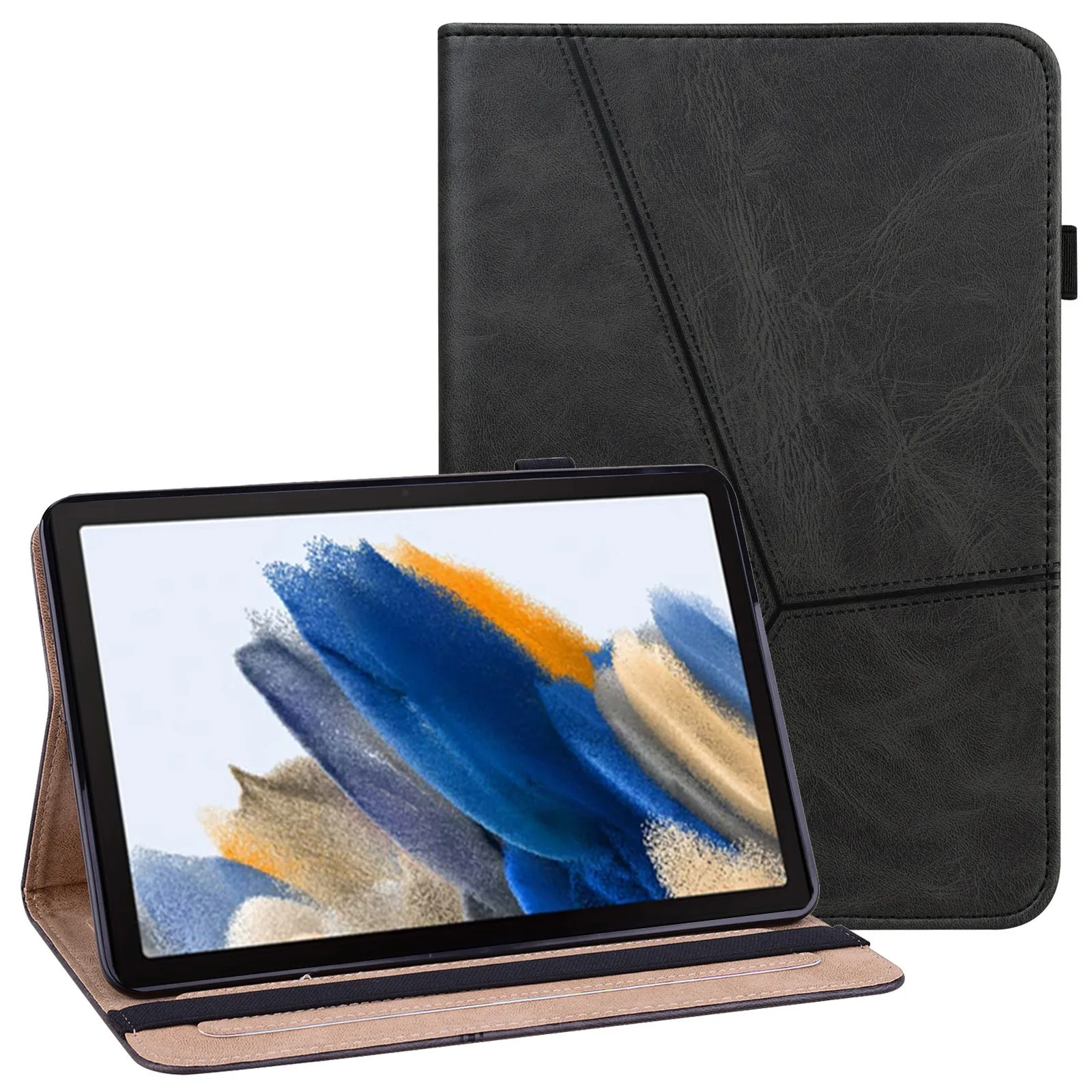 For Samsung Galaxy Tab A9+ Case PU Leather Line Imprinted Tablet Cover with Card Slots