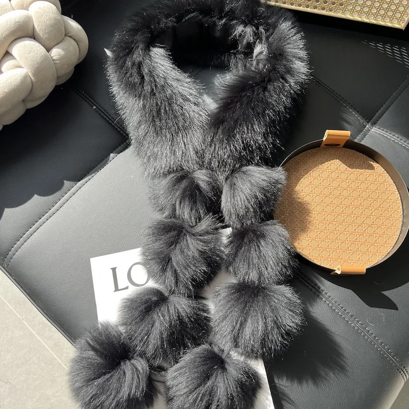 100% Echter Fuchspelzschal für Damen, Herbst-Winter, Koreanischer Warmer Nackenschutz, Leder-Magnetschnalle, Niedlicher Pelzball am Hals, Modisch – Detail 15