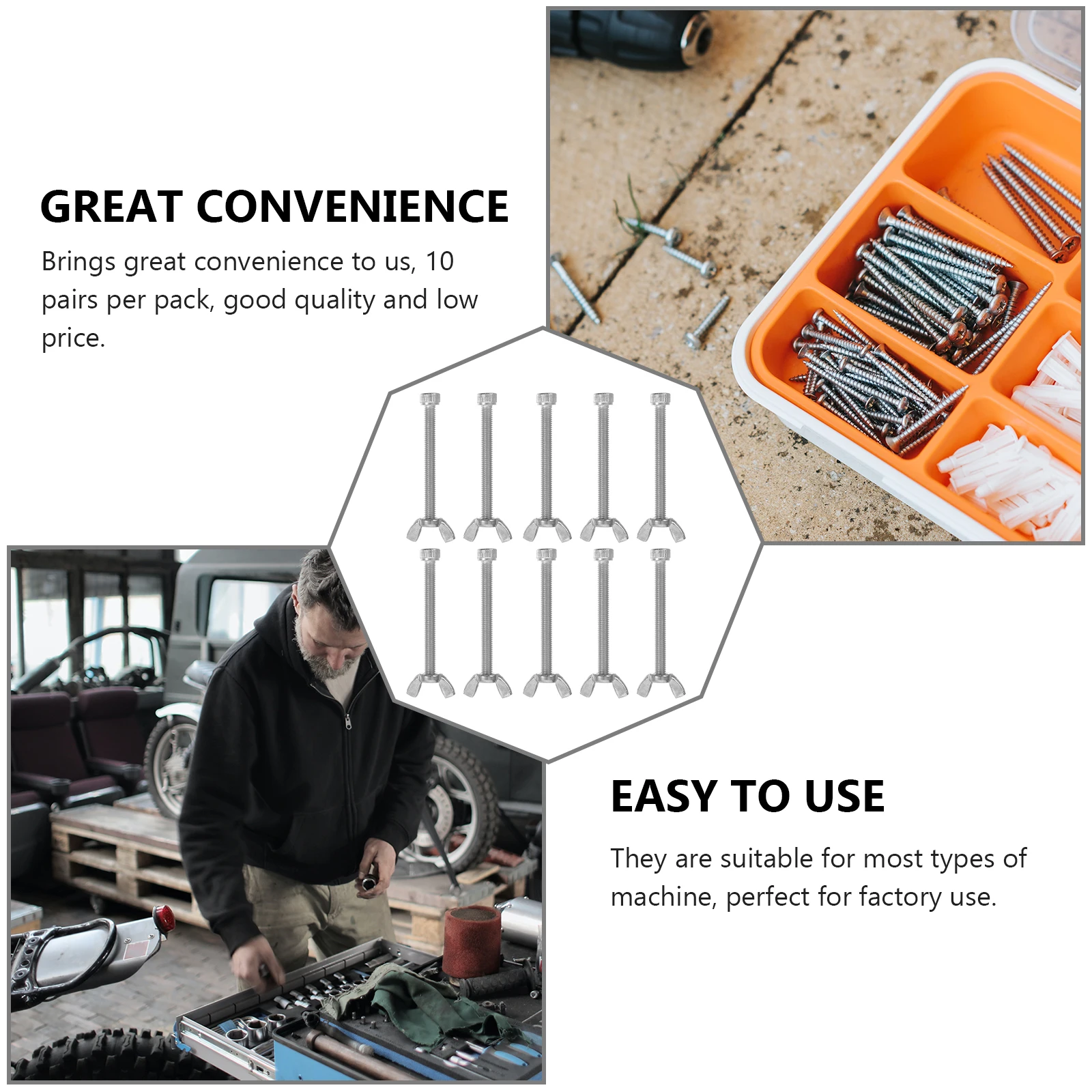 

Stainless Steel Screw Nut Set Wing Nut Kit For Machine Repair Bedroom Living Room Office Fastening Hardware Fixing Supply