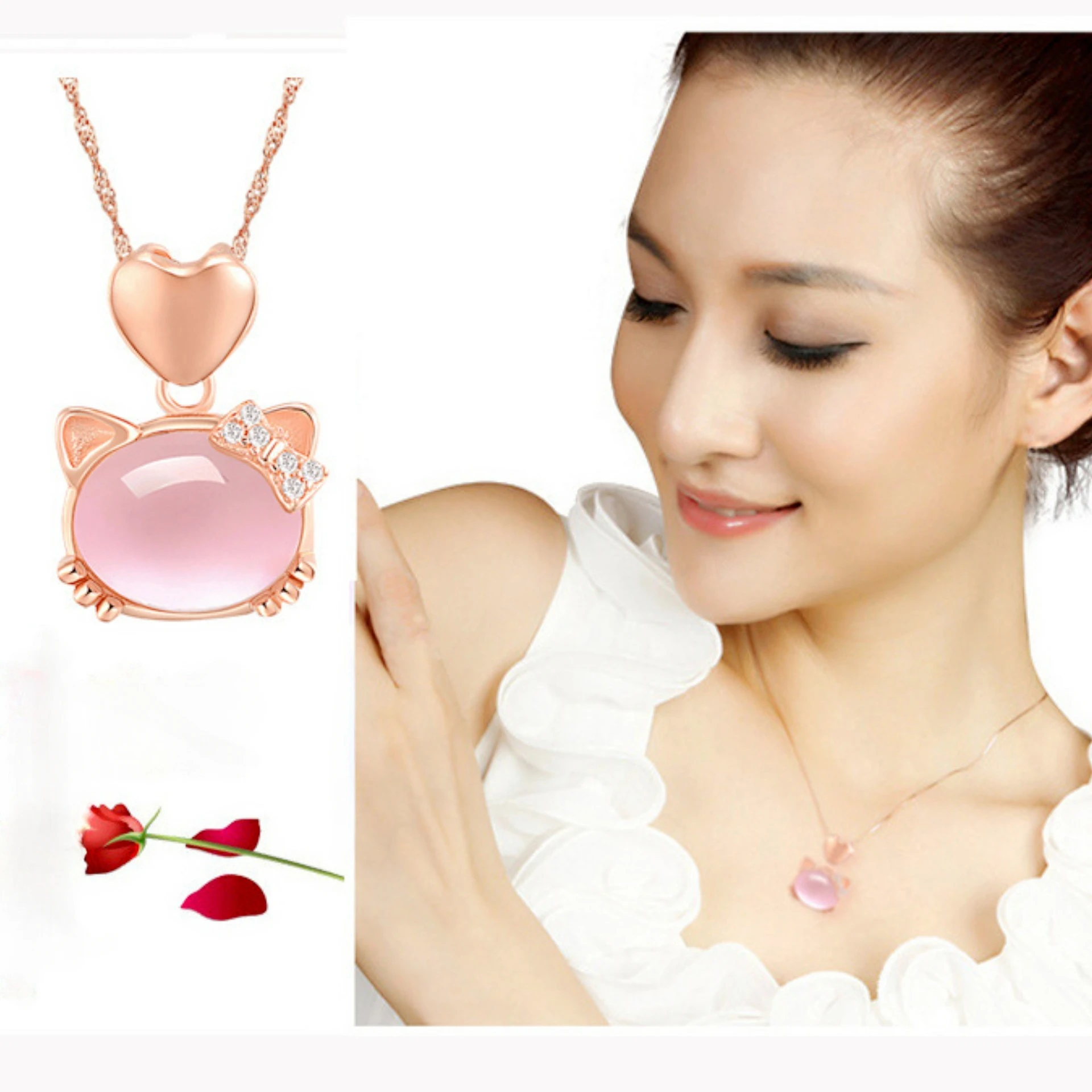 

Ожерелье с рисунком «Hello Kitty», аниме Sanrio Love, розовый кристалл, кулон с котом, розовое золото, костяное ожерелье с замком, ювелирные изделия для пары, подарок для девочки