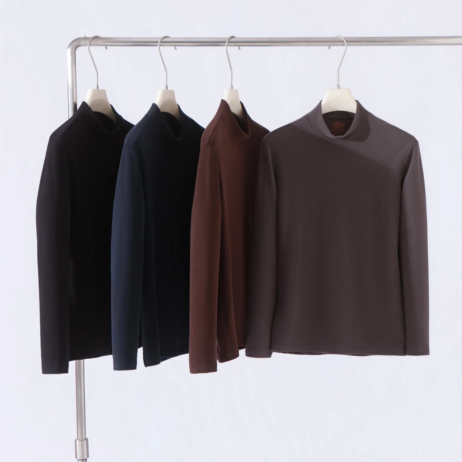 Black Tech Self-Heating Skin-Friendly Warm Autumn Winter Men's  Color Versatile Half High Neck German Velvet Base T-Shirt