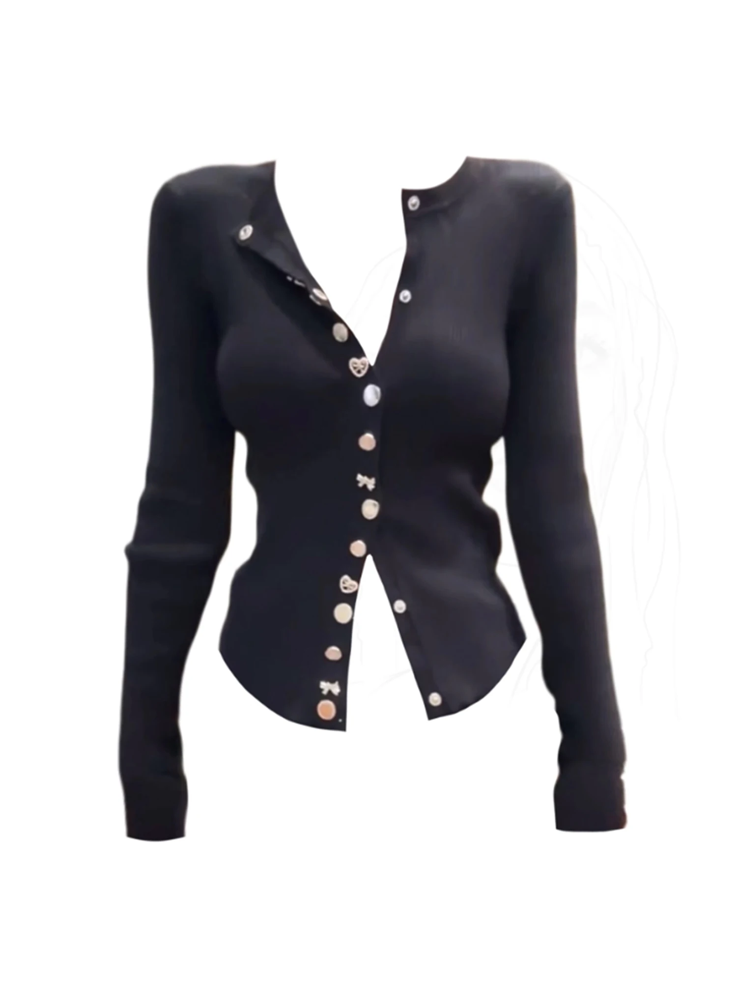 

Женский черный готический кардиган, свитер Y2k, винтажный элегантный уютный мягкий джемпер 2000-х годов, вязаный свитер оверсайз с длинными рукавами, осень-зима