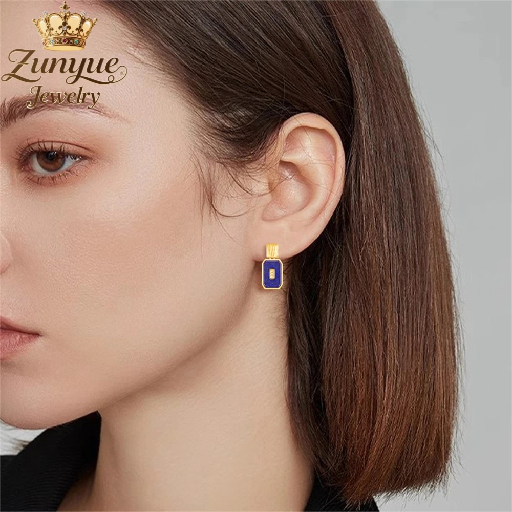 

High-End S925 Silver Set With Natural Lapis Lazuli Pendant Earrings Luxury Quality Fashion Jewelry Exquisite Charms Popular Gift