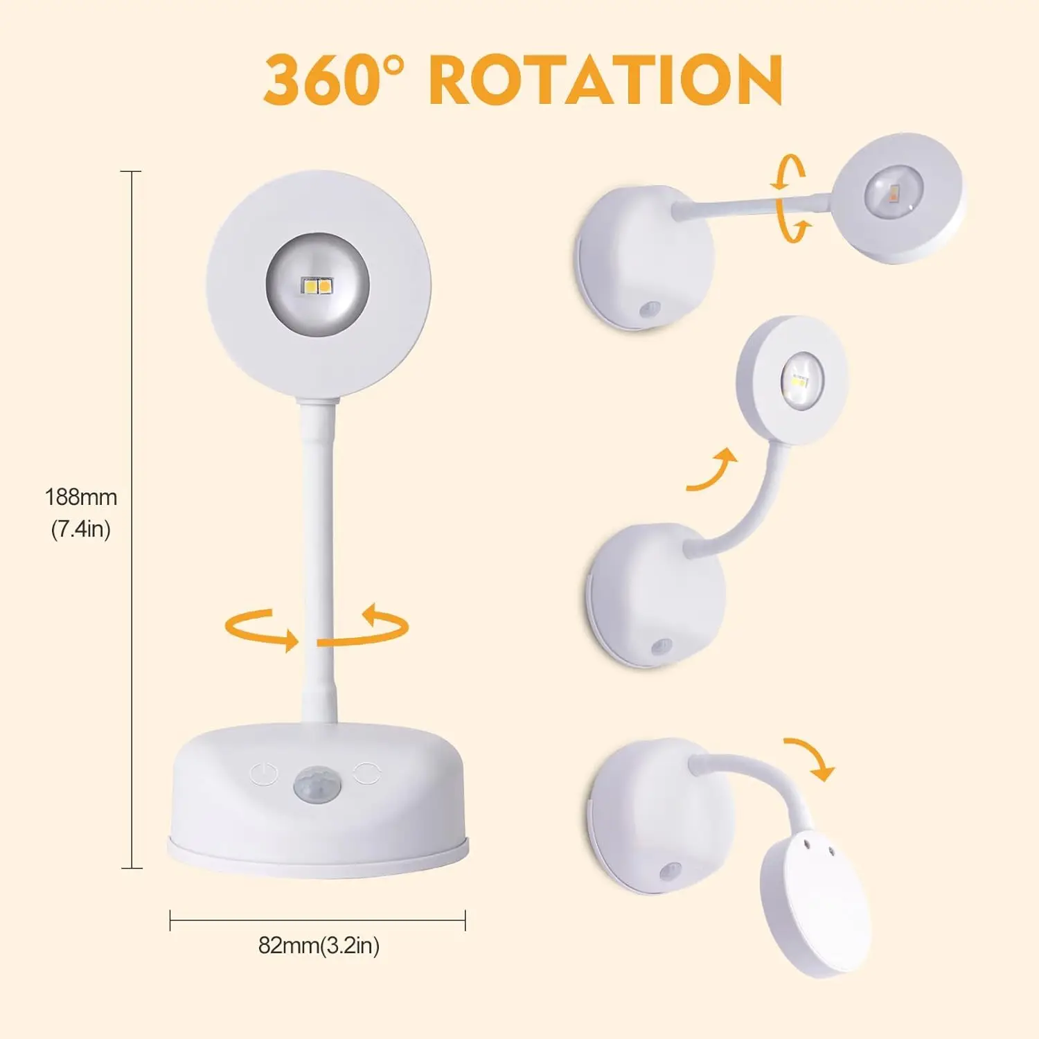 Lâmpada de parede, Cozinha, Escada, Quarto, Interior, LED Motion Sensor Night Light, USB Recarregável, Sem fios, 3 Cores