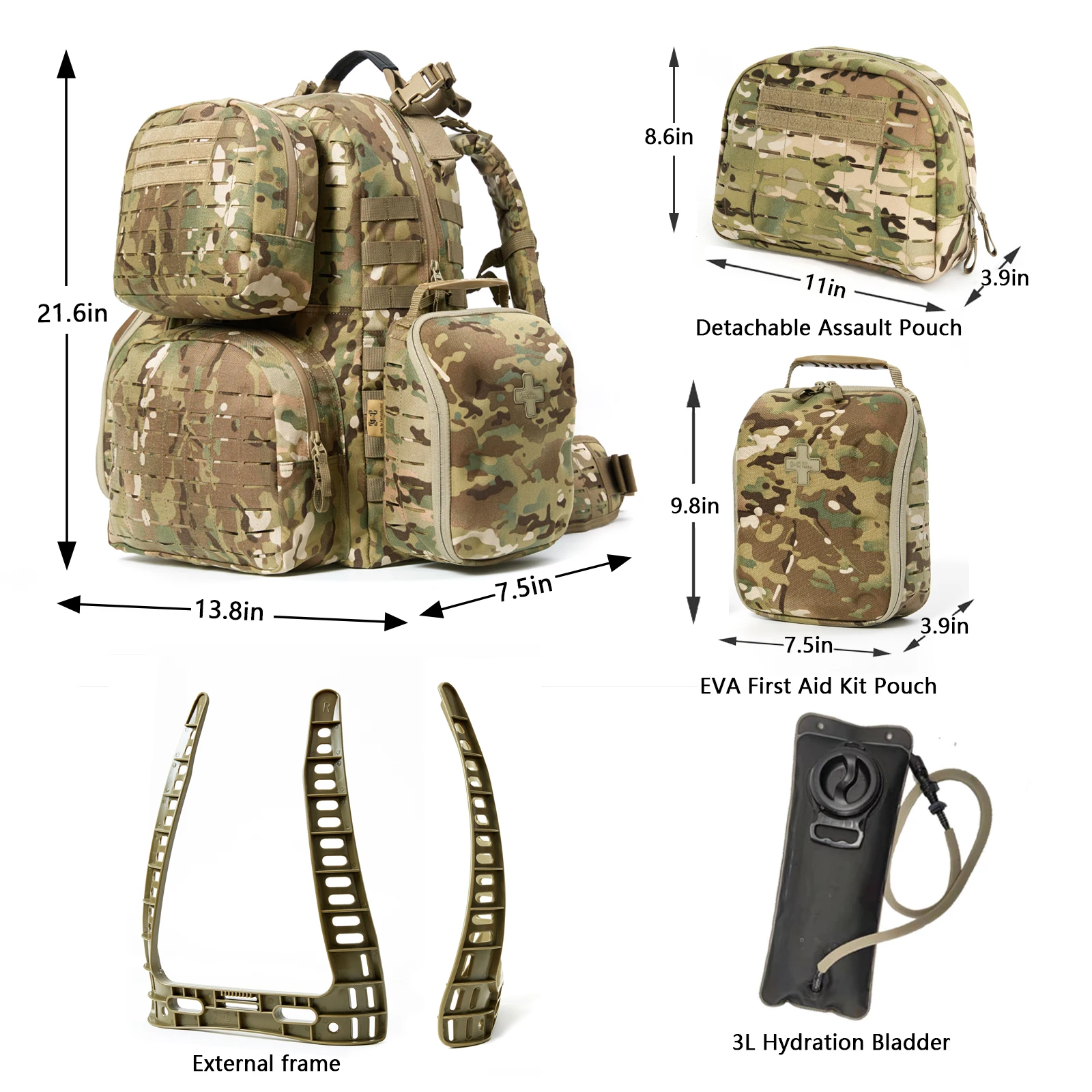 Imagem -05 - Grande Mochila Tática do Exército Militar Molle Mochila Média Dias Pacote de Assalto Equipamento Militar 70l