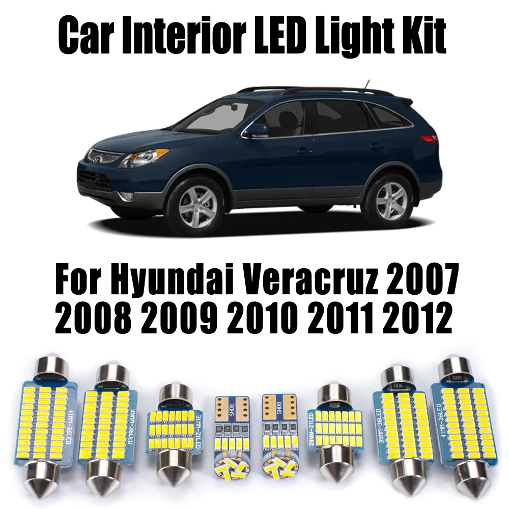 

10Pcs Car LED Interior Ceiling Light Kit For Hyundai Veracruz 2007- 2010 2011 2012 Map Glove Box Dome Trunk License Plate Lamp