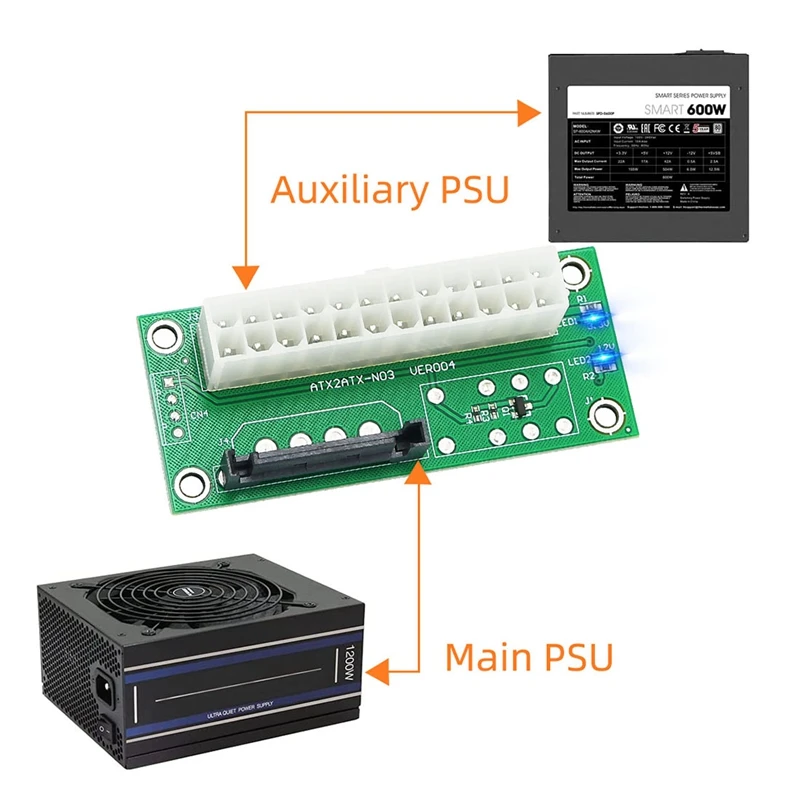 ATX Dual PSU Multiple Power Supply Adapter Synchronous Power Board Add 2PSU With Power LED To SATA 15 Pin Connector