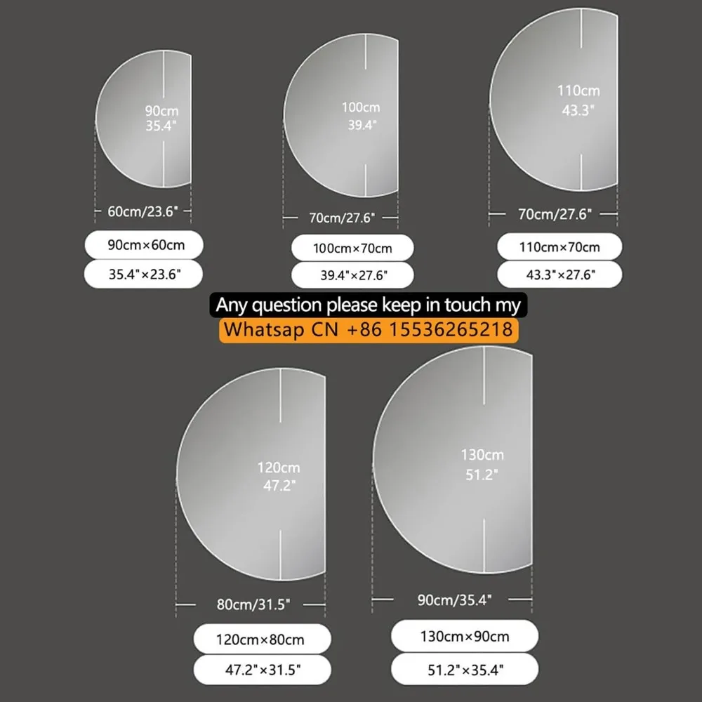 Wall Mounted Semicircle Vanity Mirror 51x35 Fogless Lighted Smart Bathroom Mirror with Touch 3 Colors Backlit Dimmable Light Ent