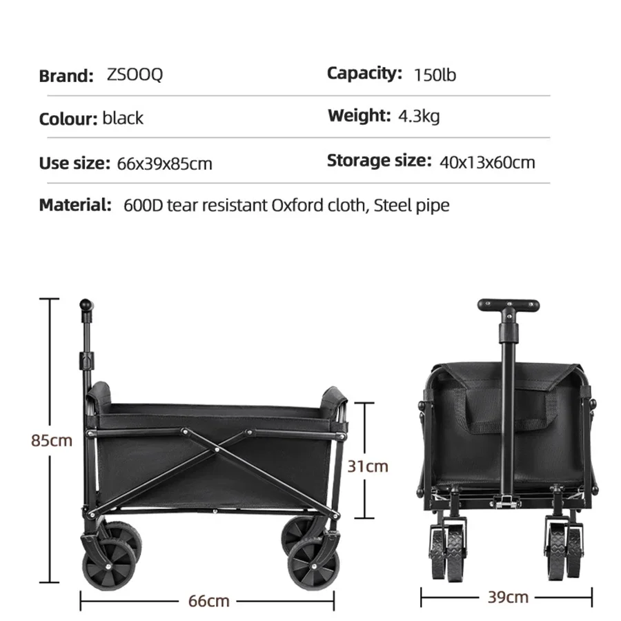 Foldable Portable Picnic Outdoor Camping Cart Heavy Duty Folding Utility Cart Shopping Beach Collapsible Folding Utility Cart