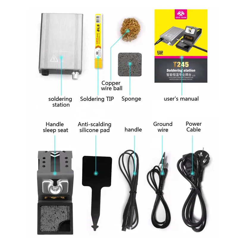 OSS TEAM T245 stazione di saldatura 130W LCD display digitale stazioni di rilavorazione universale C245 punte saldatore PCB SMD strumenti di