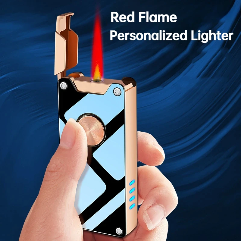 Metal Gas Electric Lighter Outdoor Windproof Red Flame USB Rechargeable Plasma Sensor Lighter Cigarette Accessories Men's Gifts