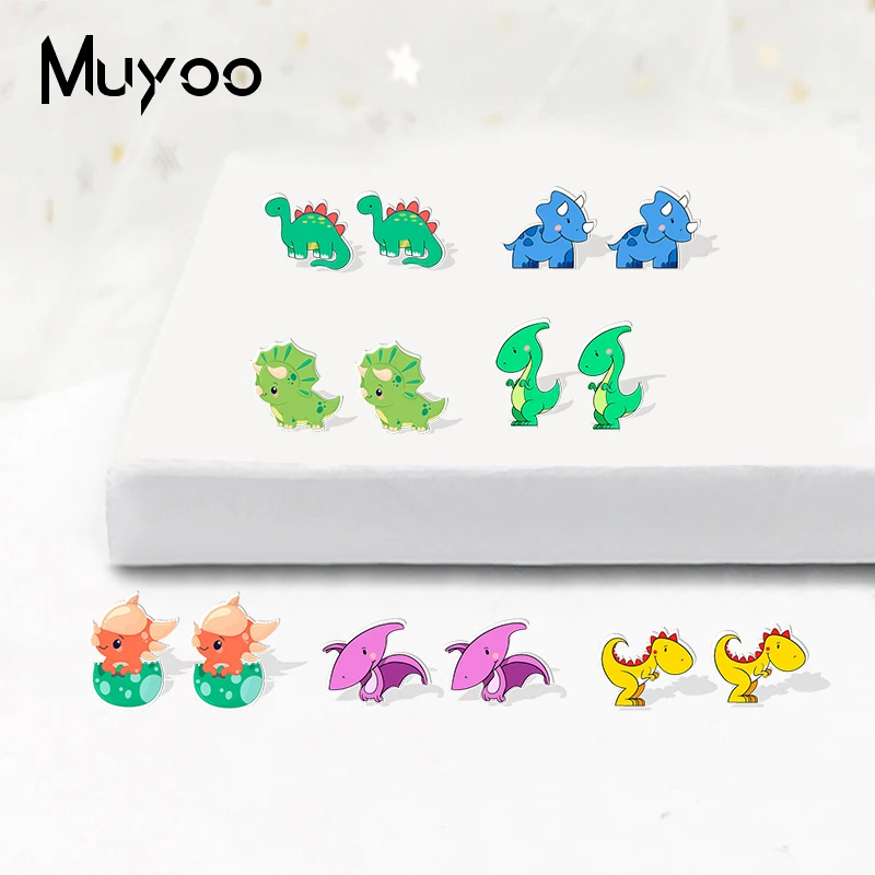 2022 New Arrival Fashion Funny Cute Colorful Dinosaur Animals Handcraft Cartoon Epoxy Acrylic Stud Earrings