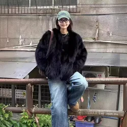 2024 Imitation Fox Fur Eco Friendly Fur Coat Cardigan Women's Winter New Black Short Style Slim and Fashionable Young Fur Coat