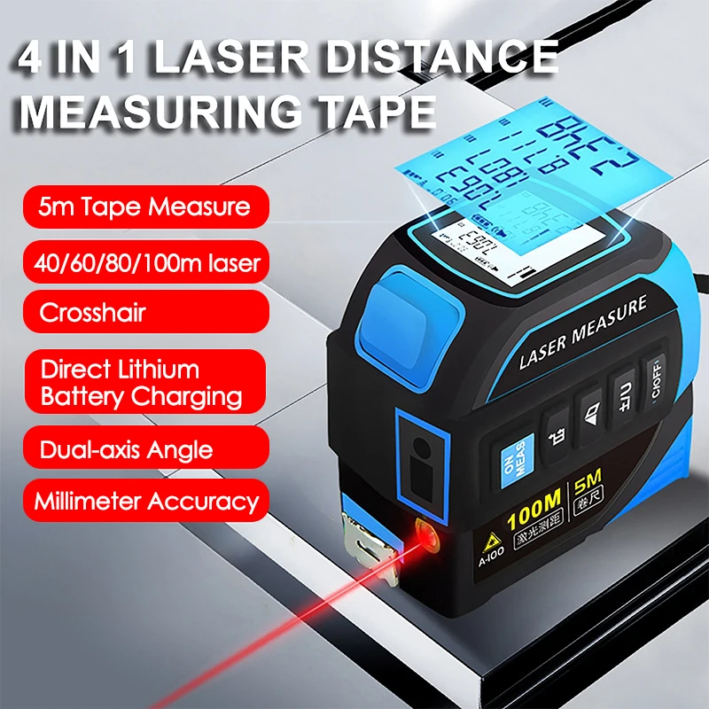 

40m-100m Laser Tape Measure Laser Distance Meter Digital Tape Measure Infrared Smart Electronic Ruler Cross Line Measuring Tool