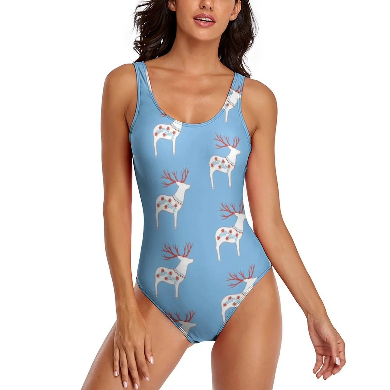 Maillot de bain une pièce imprimé animal nordique, renne de Noël, maillots de bain push-up, mode, baigné, sexy, piscine, vêtements de plage, vacances