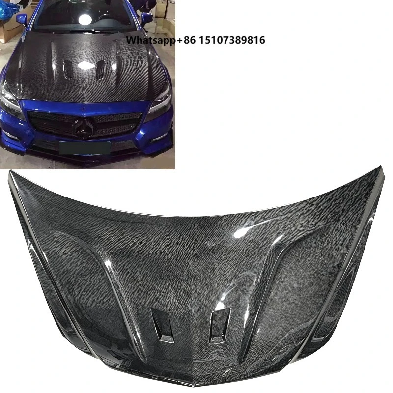 BS Style Glossy Real Carbon Fiber Hood Bonnet for W218 CLS CLS63 AG 2011-2018 Ventilated Engine Cover Body Kit