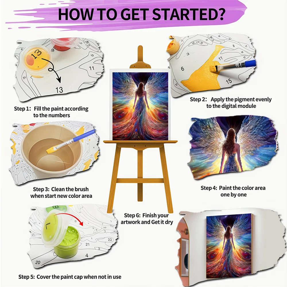 1PCS Angel's Back DIY Acryl Digital Painting Kit für Anfänger Home Wall Decor Rahmen nicht im Lieferumfang enthalten