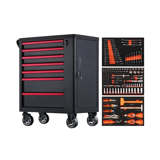 

Metal Tool Trolley Workbench Rolling Box Trolley Drawers Lock Tool Cart Metal Tool Cabinet Set