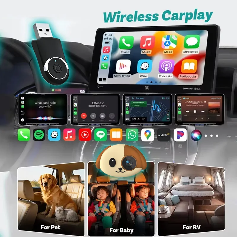 Adaptador Inalámbrico CarPlay Uhulamb Cabin Care, Cámara para Bebés 1080P HD 150 °   Monitor de Asiento Trasero con Visión Nocturna de Gran Angular en Tiempo Real