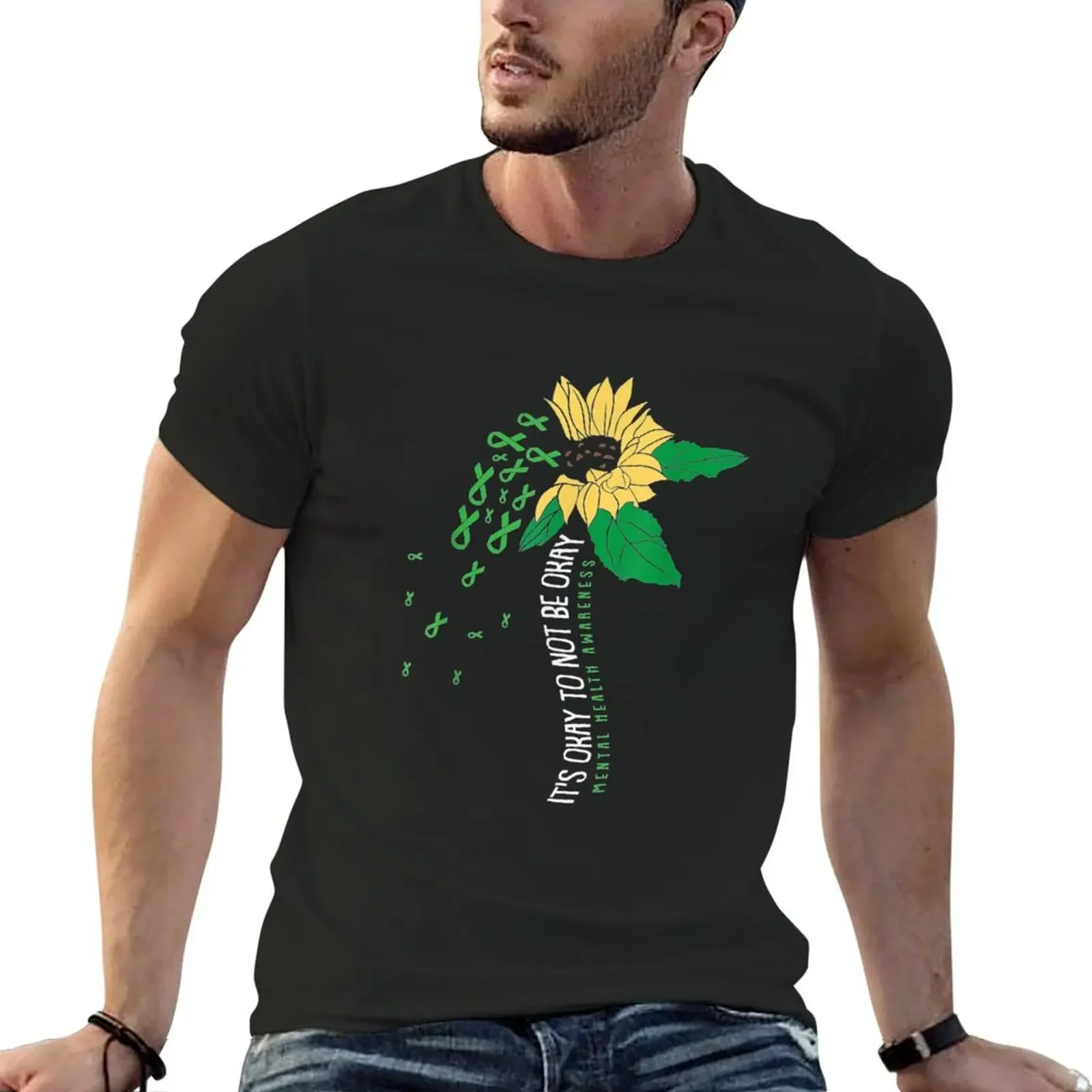 

Its Ok Not To Be Ok Mental Health Awareness Sunflower Ribbon TShirt158 T-Shirt Blouse men clothing