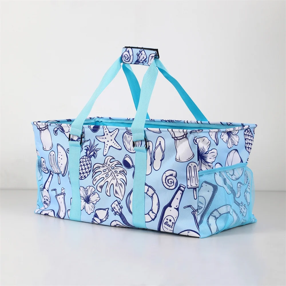 

Leopard Tote Bag With Mesh Pocket Women And Men Waterproof Oxford Fabric Camping Beach Laundry Tote Grocery Shopping
