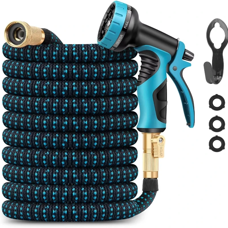 

Extended Garden Hose with Comfortable Handle 10 Function Nozzle Flexible and Tangle-Free