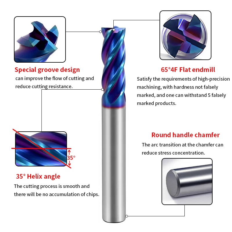 KARBEIDE Carbide Square End Mills-4 Flute HRC65 TiSiN Coated,for Milling Alloy Steels, Hardened Steel, Metal etc D1x50mm