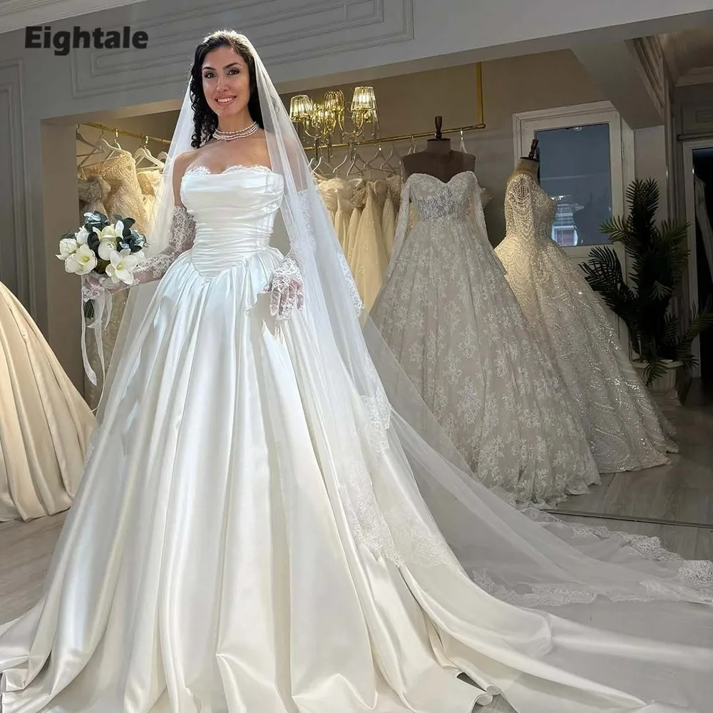 فساتين زفاف عربية Eightale على شكل قلب مخصصة على شكل حرف A من الساتان ذيل محكمة فساتين زفاف فيستدوس دي نوفيا