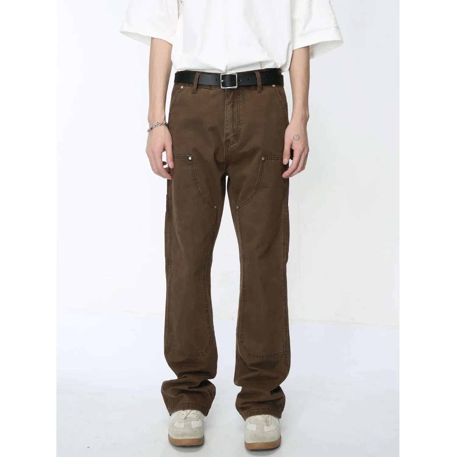 

LIBIELIY Four Seasons Men's American Vintage Loose Casual Wide Leg Straight Solid Color Jeans Pants Trendy Denim Trousers Multi