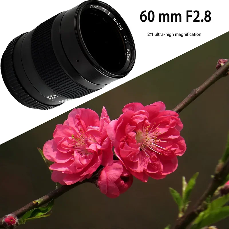 Lightdow Super Macro 60mm F2.8 2:1 Manual Fixed Focus Lens for Nikon D7200 D5200  D800 Cannon 1100D  600D 750D 77D DSLR Camera