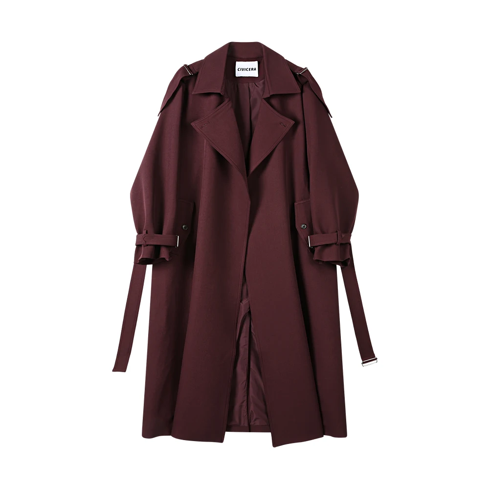 SuperAen Trench lungo con lacci in vita Cappotto lungo da donna in stile coreano autunnale per donna