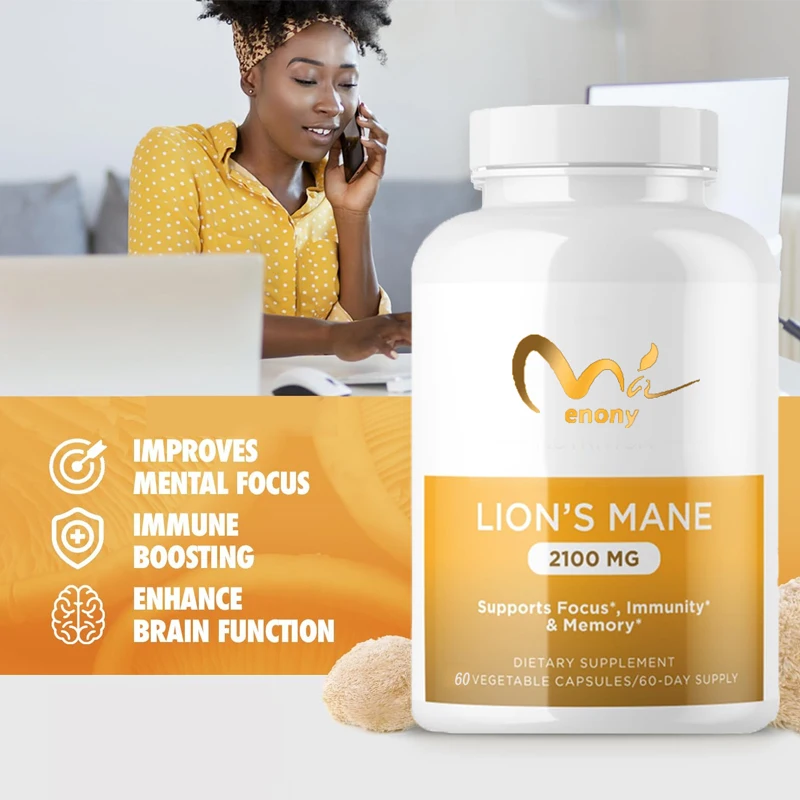 

Lions Mane organic lion mane mushroom supplement for mental clarity, focus, and immune support -60 capsules