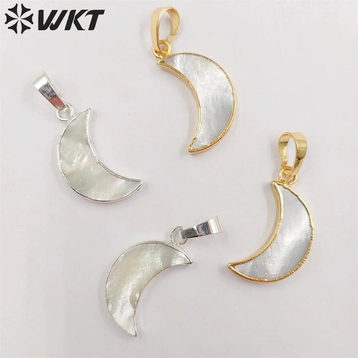 

WT-P1253 Natural White Shell Moon Shape Pendant In Gold Trim Exquisite Tiny Accessory For Jewelry Making Findings