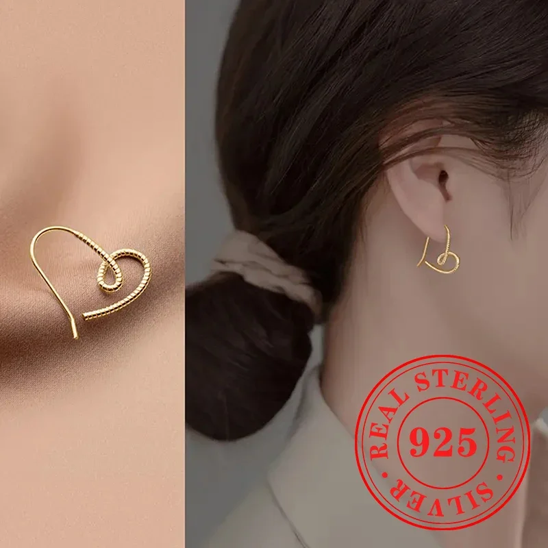 Huitan Twisty Heart Designed Drop Earrings for Women 925 Sterling Silver Textured Ear Accessories Charm Wedding Love Jewelry Hot