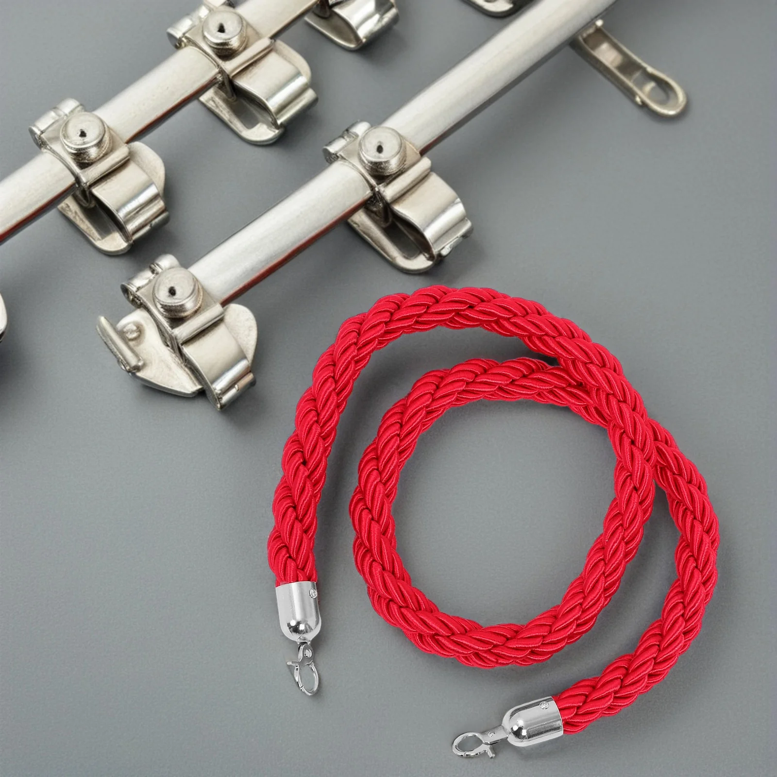 

Red Stanchion Rope Barrier 1.5m Heavy-Duty Braided Queue Control Rope Chrome Hook Theater Vip Event Crowd Management
