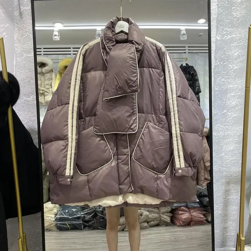 

Trendy White Du down Puffer Jaet Women's Loose Thiened Bread Sle Outerwear Winter New Arrival Korean Sle Commute Sle