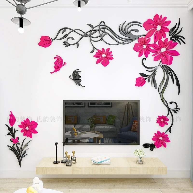 Creative flower 3D stereo acrylic wall sticker background warm decoration Large Size Mural Home Decor Living Room Wall Decals