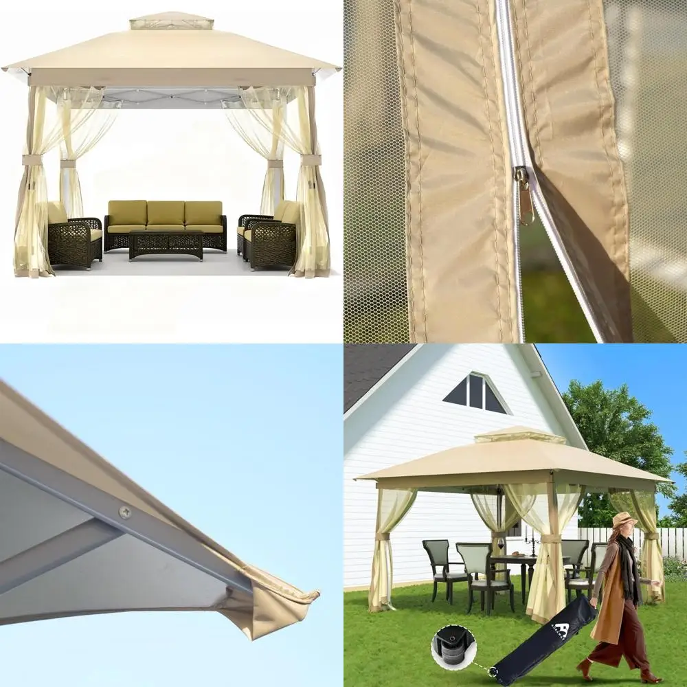

Camping Beach Backyard Pop-Up Gazebo with Mosquito Net and Waterproof Double Roof - Easy Setup, Sun Shade, Outdoor Shelter