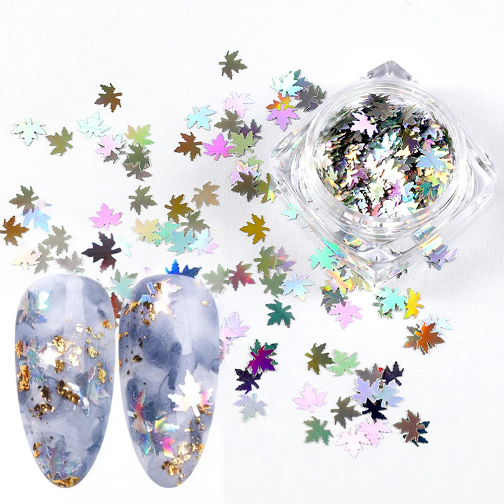 Maple Leaf Nail Glitter Powder Shiny Golden Fallen Leaf Flakes DIY Autumn Nail Supplies For Professional Decoration Accessories