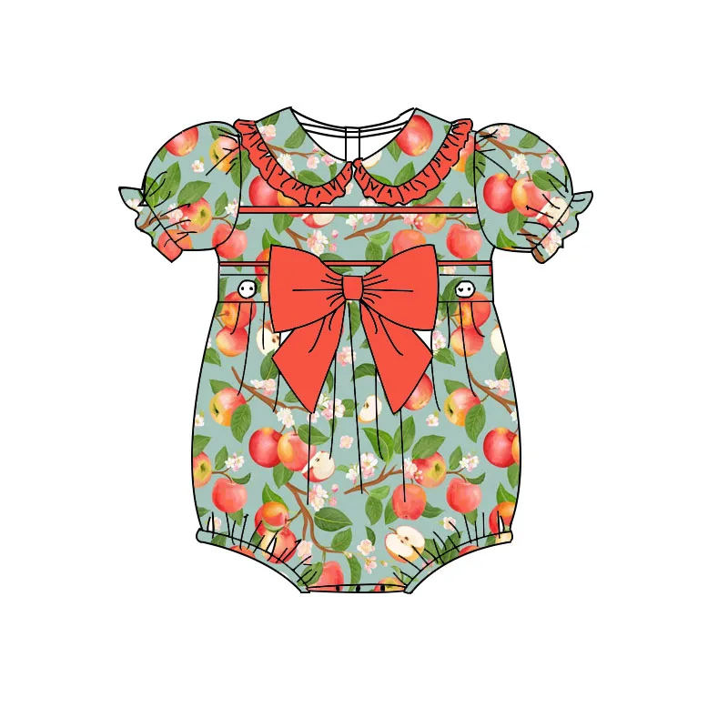 Boutique collared ruffled jumpsuit short style bow decoration fruit gummy popsicle print wholesale