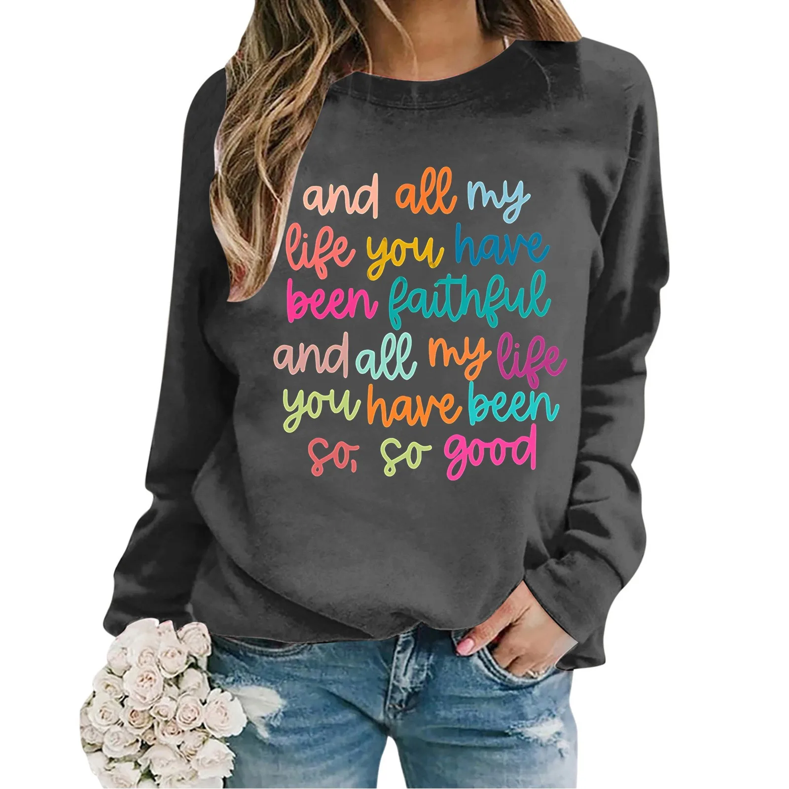 

Women Oversize Sweatshirts Long Sleeve Crewneck Letter Printed Lightweight Loose Sweatshirts Womens Hoodies Decorative Hoodies