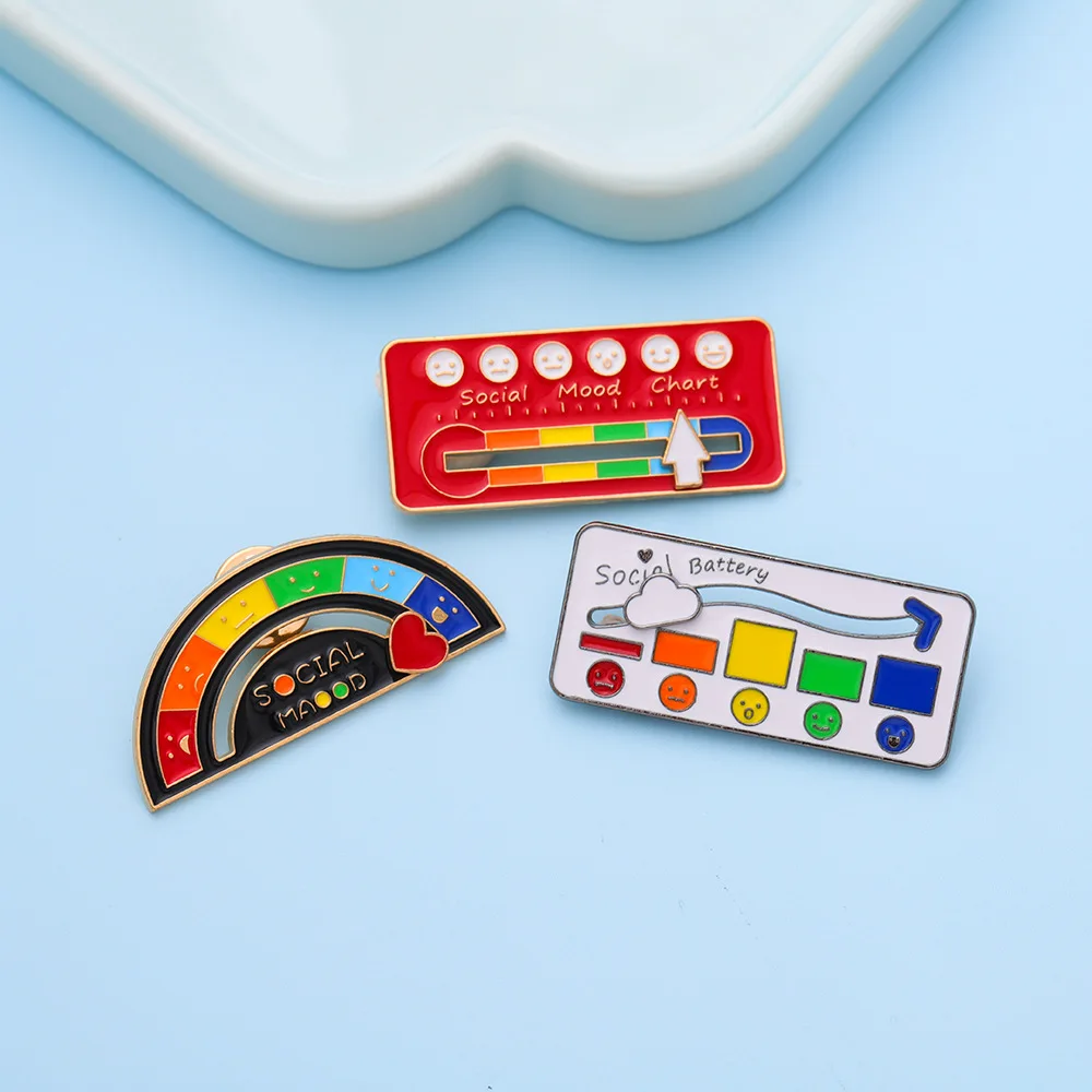 Slidable Mood State Enamel Pins Soul Battery Themed Brooches, Unique Cute Jewelry Accessories for Women Jackets Bags Wholesale