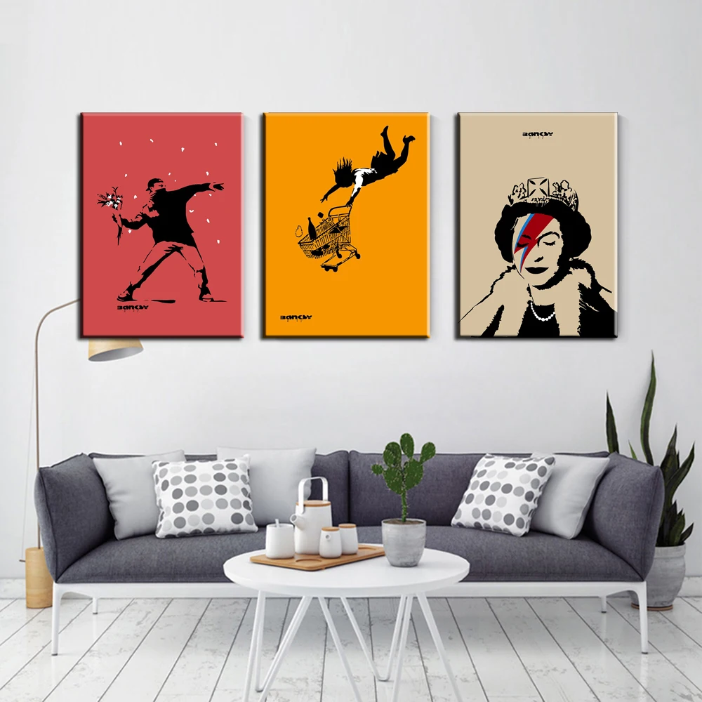 Abstract Banksy Queen Graffiti Wall Art Canvas Pictures Painting Colorful Smile Girl Retro Posters Prints Living Room Home Decor