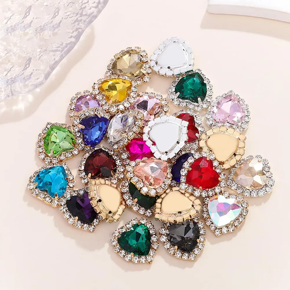 

Hot Sale 10pcs 14mm Peach Heart Rhinestone Buttons Metal Base Multicolor Flat Back for DIY Sewing Clothing Accessories