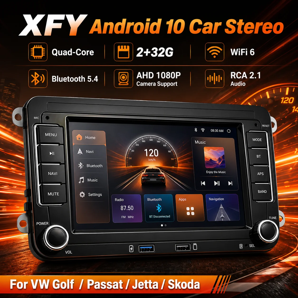 

XFY 7" HD Car MP5 Player FM BT Colorful lights RDS Radio Mirrorlink USB charging Wireless Android AUTO/ Carplay for VW NEW 2026