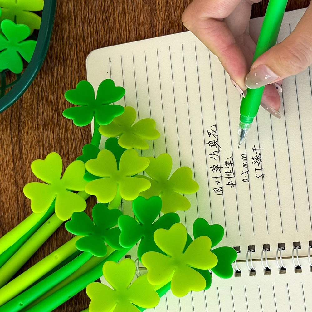 Wholesale Simulation Four-Leaf Clover Silicone Gel Pen Cute Student Black Ink High-Appearance Kawaii School Stationery GiftBack