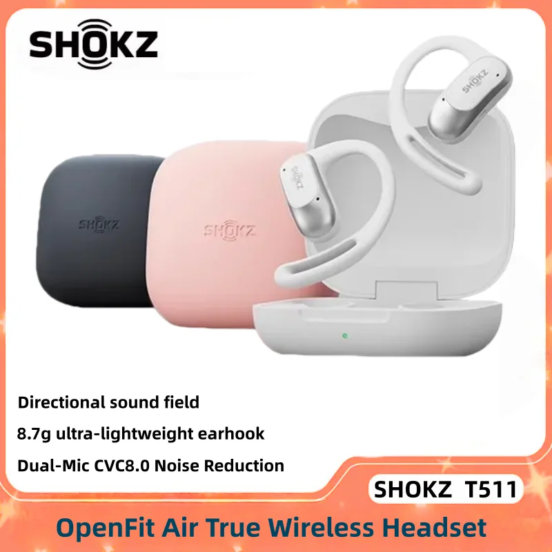 

Беспроводные наушники Shokz T511 OpenFit Air с открытым ухом, креплением на ухо, шумоподавлением CVC 8.0, защитой от пота IP54, для тренировок и офиса