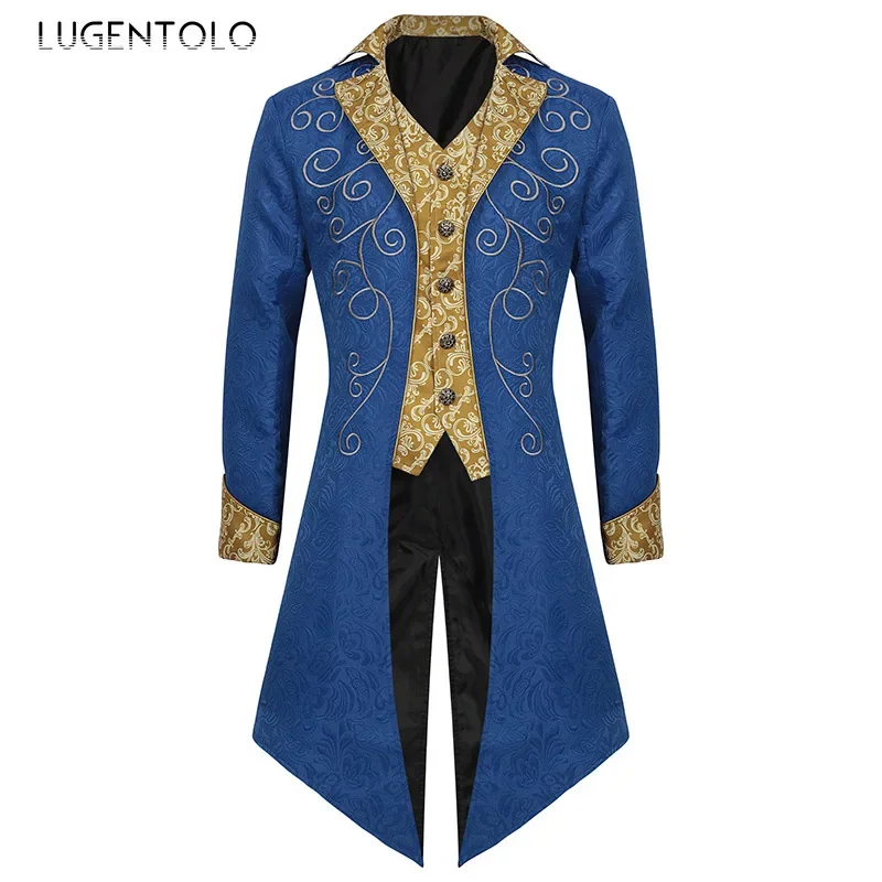 Men Medieval Coats Retro Tuxedo Punk Single Breasted New Halloween Party Figure Male Tailcoat Long Costume