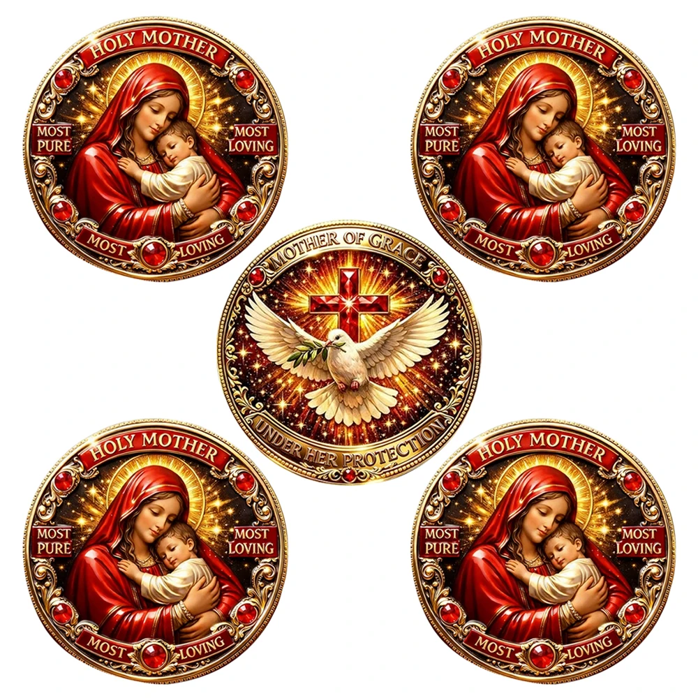 5pcs Holy Mother  Most Loving Commemorative Coins Mother Of Grace Souvenir Prayer and Faith Religious Gifts for Collection