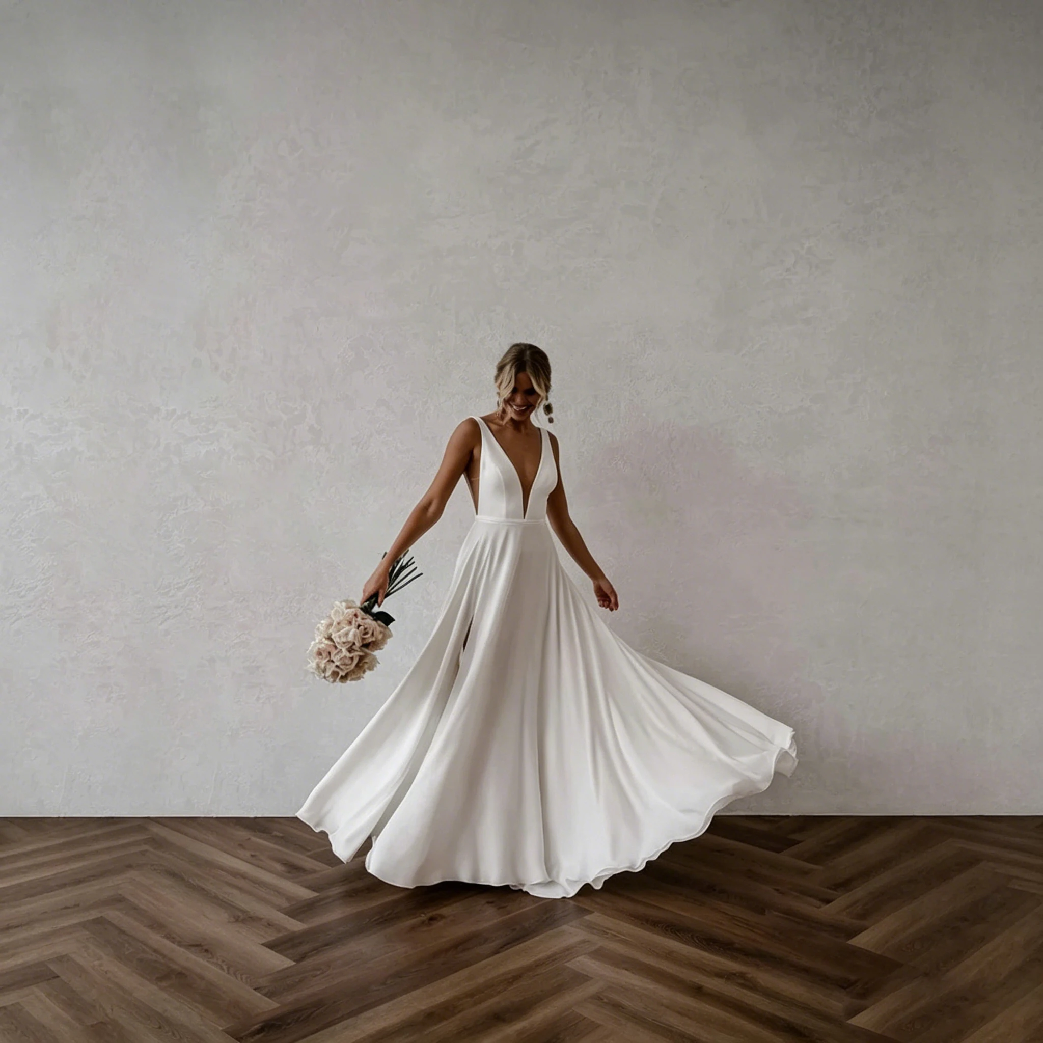 Tief ausgeschnittenes, ärmelloses Brautkleid aus weichem Chiffon mit tiefem Rückenausschnitt, hohem Schlitz, A-Linie, Bohemian-Stil, Strand-Brautkleid, maßgeschneiderte Größen, Vestido De Novia